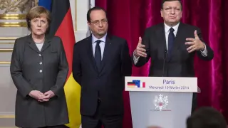 Durao Barroso, Angela Merkel y François Hollande