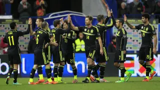 Celebración de un gol de España ante Italia