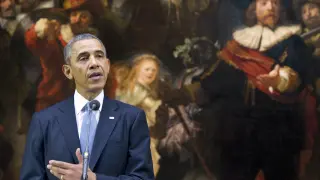 Obama, con la pintura 'Ronda de Noche' de Rembrandt a sus espaldas