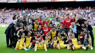 Los jugadores del Atlético celebran la Liga
