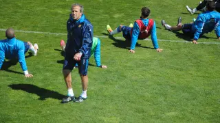 Víctor Muñoz, en un entrenamiento del Real Zaragoza