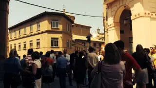 Gente desalojada en el centro de Huesca