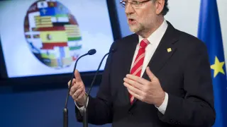 Rajoy, durante la rueda de prensa tras el Consejo Europeo