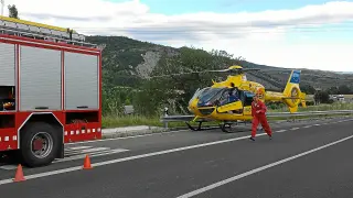 Uno de los helicópteros que participaron en la evacuación de las heridas en el accidente de Arén.