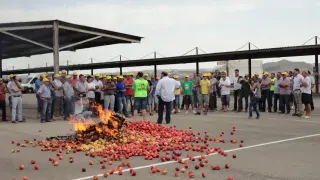 Los agricultores han protestado por el veto este lunes en Mercofraga