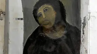 La pintura del eccehomo, tal cual quedó después de la restauración fallida.