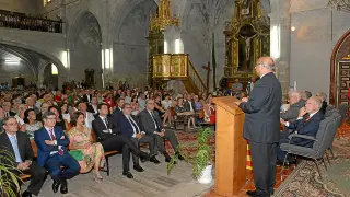 Honorio Romero, durante su discurso de agradecimiento por el título de Hijo Predilecto de Santa Eulalia.