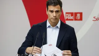 El secretario general del PSOE, Pedro Sánchez durante una rueda de prensa