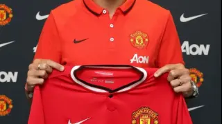 Di María posa como jugador del Manchester United