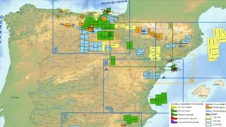 Mapa de permisos de investigación y explotación de hidrocarburos en España.