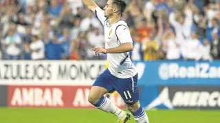 Jaime Romero celebra su gol de ayer.