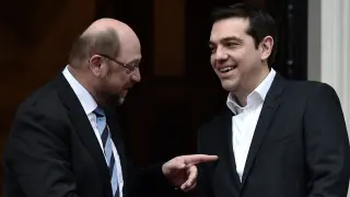 ?Tsipras con el presidente del Parlamento Europeo, Martin Schulz