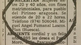 Anuncio publicado en Heraldo de Aragón, en 1985