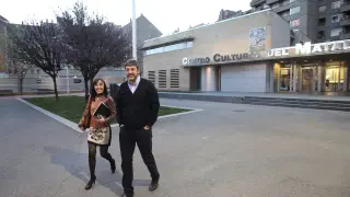 Los concejales Gemma Allué y Gerardo Oliván, tras la reunión de ayer con las peñas recreativas