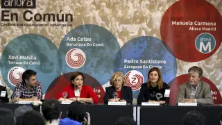Presentación de la candidatura. A la izquierda el candidato por Zaragoza, Pedro Santisteve.