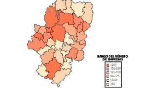 Distribución comarcal del número de empresas en Aragón