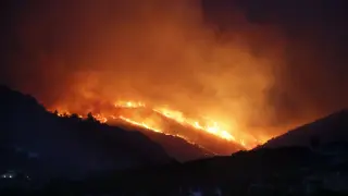 Un incendio forestal se extiende hacia la localidad alicantina de Pego.