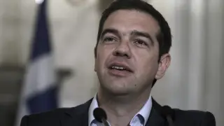 Alexis Tsipras durante la rueda de prensa con el canciller austríaco, Werner Faymann