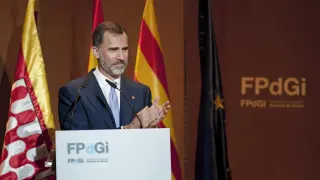 El rey Felipe VI durante su discurso en la gala de entrega de los Premios Fundación Princesa de Girona.