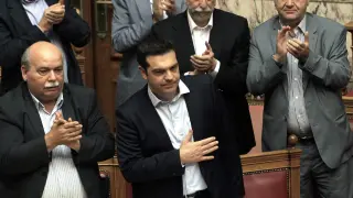 Tispras, durante el debate en el Parlamento Griego