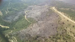 Imágenes del área quemada en el incendio de El Grado