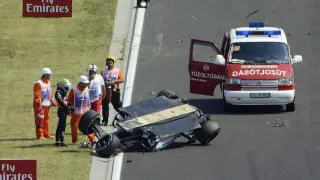 El coche de Sergio Pérez, tras el accidente
