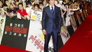 Tom Cruise durante la presentación de la quinta entrega en Corea.