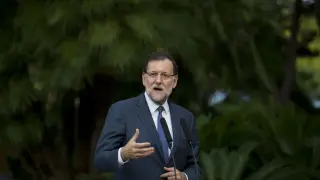 Rajoy durante la rueda de prensa que ha tenido lugar tras su reunión con el Rey en Marivent.