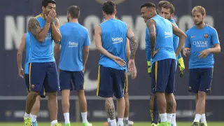 Los jugadores del Barça, durante un entrenamiento