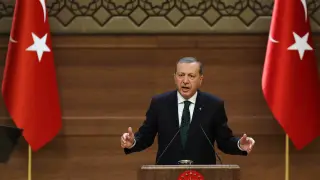 Erdogan durante un mitin en el palacio presidencial de Ankara el 12 de agosto de 2015.