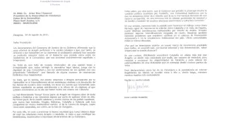 Misiva enviada por el presidente aragonés al catalán