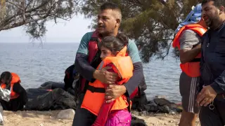 Refugiados sirios en la isla griega de Lesbos.