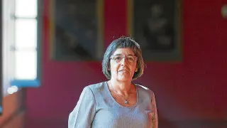 María Teresa Aparicio, en los pasillos del Paraninfo de la Universidad de Zaragoza.