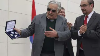 Visita del expresidente uruguayo a Puebla de Albortón, en Zaragoza
