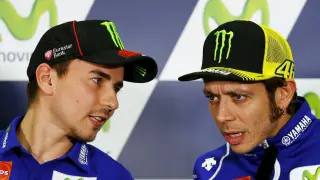 Los pilotos de Moto GP Jorge Lorenzo y Valentino Rossi.
