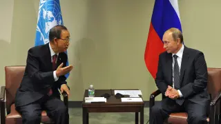 El presidente ruso, Vladimir Putin, durante su encuentro con el secretario general de la ONU, Ban Ki-moon.