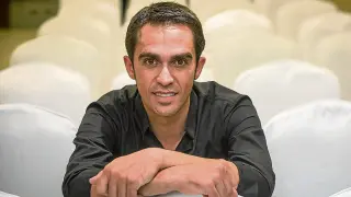 Alberto Contador, en una imagen capturada ayer en la capital aragonesa.