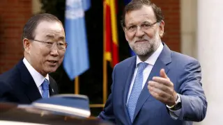 Rajoy durante la recepción de Ban Ki-moon.
