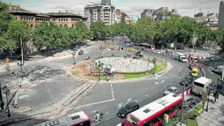 Mover la fuente de la plaza de Basilio Paraíso es una de las cuatro obras certificadas por el tranvía que no se ejecutaron.