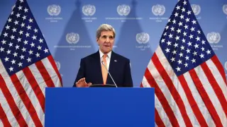 El secretario de estado estadounidense John Kerry durante su comparecencia