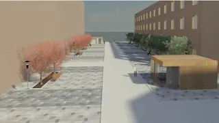 Recreación de la zona peatonal sobre el nuevo parquin de la calle Moret