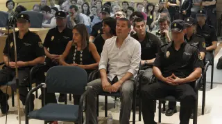 El exportavoz de Batasuna, Arnaldo Otegi, en el banquillo de la audiencia nacional durante el juicio.