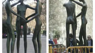La escultura original y la escultura tras ser dañada.