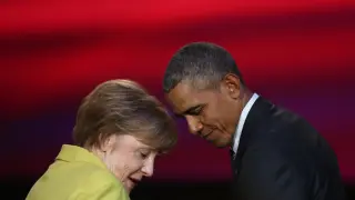 Agela Merkel y Barack Obama durante la ceremonia de Hannover.