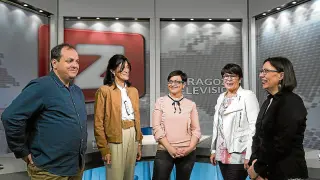Lallana, Ferrando, la presentadora Teresa Martín, Périz, y Burón, ayer en el plató de ZTV.