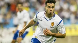 Jaime Romero celebra un gol con el Real Zaragoza antes de su grave lesión de rodilla ocurrida en octubre.