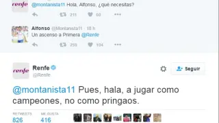 Surge una polémica en Twitter entre el Real Zaragoza y Renfe.