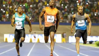 Usain Botl, durrante la carrera de 100 metros de Kingston