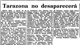 Noticia publicada hace 50 años en Heraldo de Aragón en réplica a otra publicada en un medio nacional que daba por hecho que Tarazona iba a desaparecer.