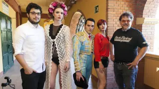 Jesús Romero, Patricia Hornos, Alejandro Lalana, Selma Celaya y Nino Altobelli, en la plaza de toros de Zaragoza.